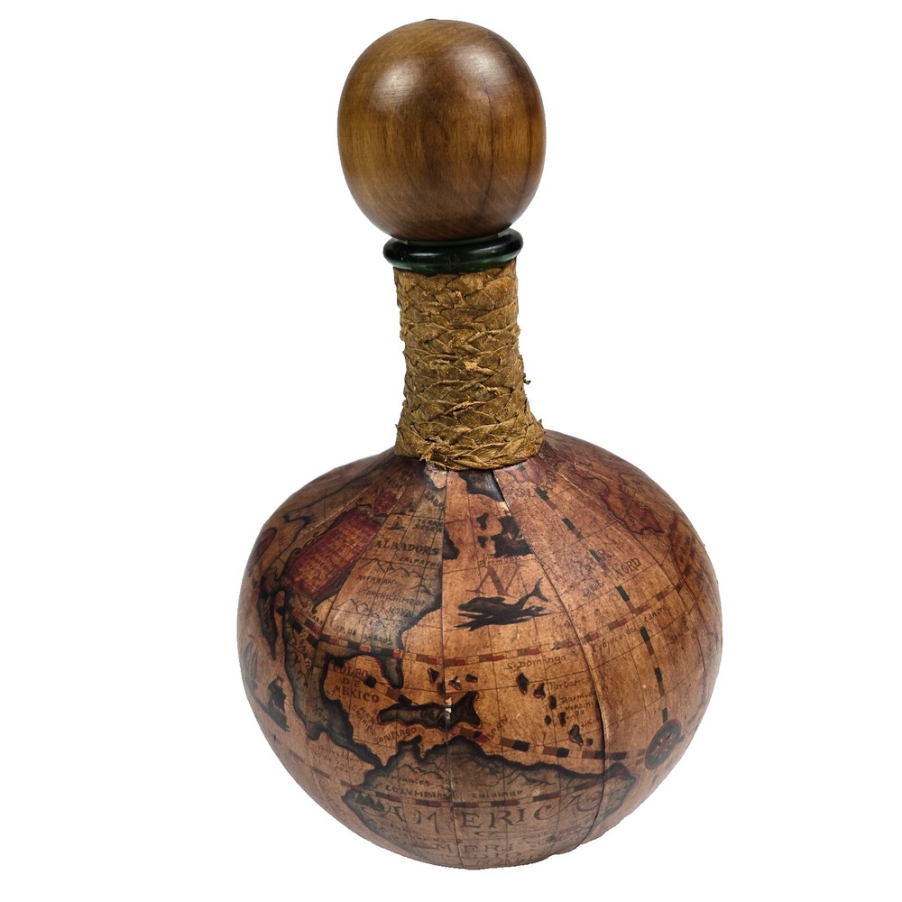 Vintage Ethan Allen Leather Wrapped Decanter‎ Wine Bottle Old World Map Globe